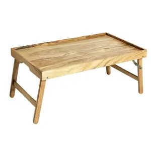 Acacia Wood Bed Tray with Stand, Natural Finish Brown, One Size