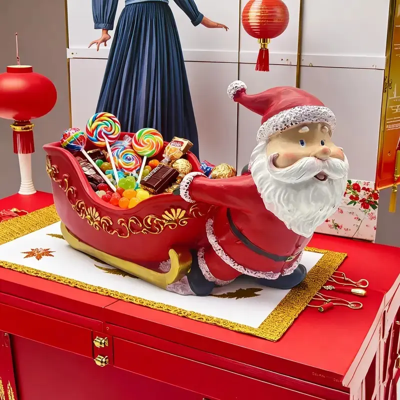 Santa Claus Sleigh Shaped Candy Storage Tray Decorative Ornaments, Festive Resin Crafts for Home Living Room and Fireplace Decoration, Perfect Christmas Gift, Candy Storage Platter