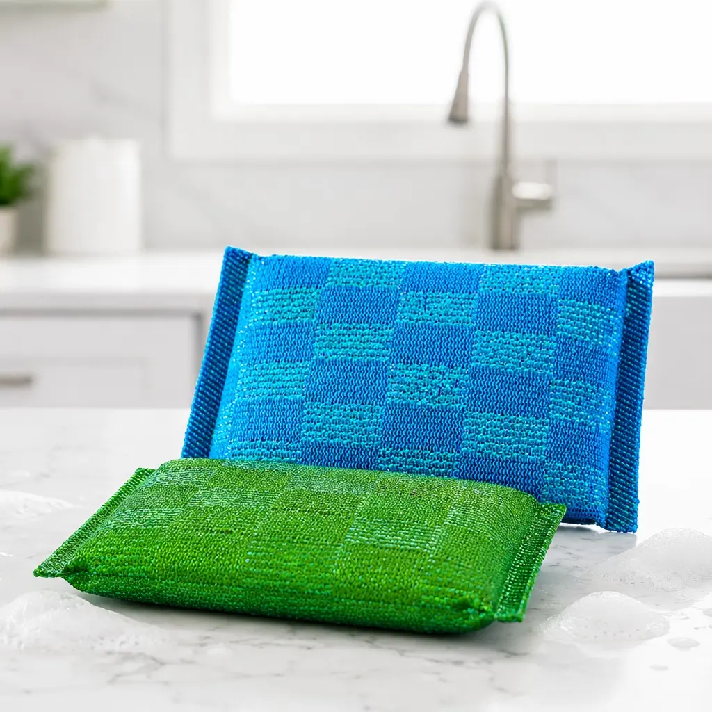 Squeezzee Soap-Filled Cleaning Sponges 2-Pack – Reusable Non-Scratch Multipurpose Scrub Sponges, Blue & Green