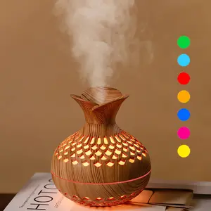 1pc Portable 300ml Air Humidifier, 7 Colors Light Flower Shape Creative Humidifier, USB Powered, Wood Grain Desktop Atmosphere Light Humidifier, Suitable for Bedroom, Study, Living Room, Aromatherapy Humidifier