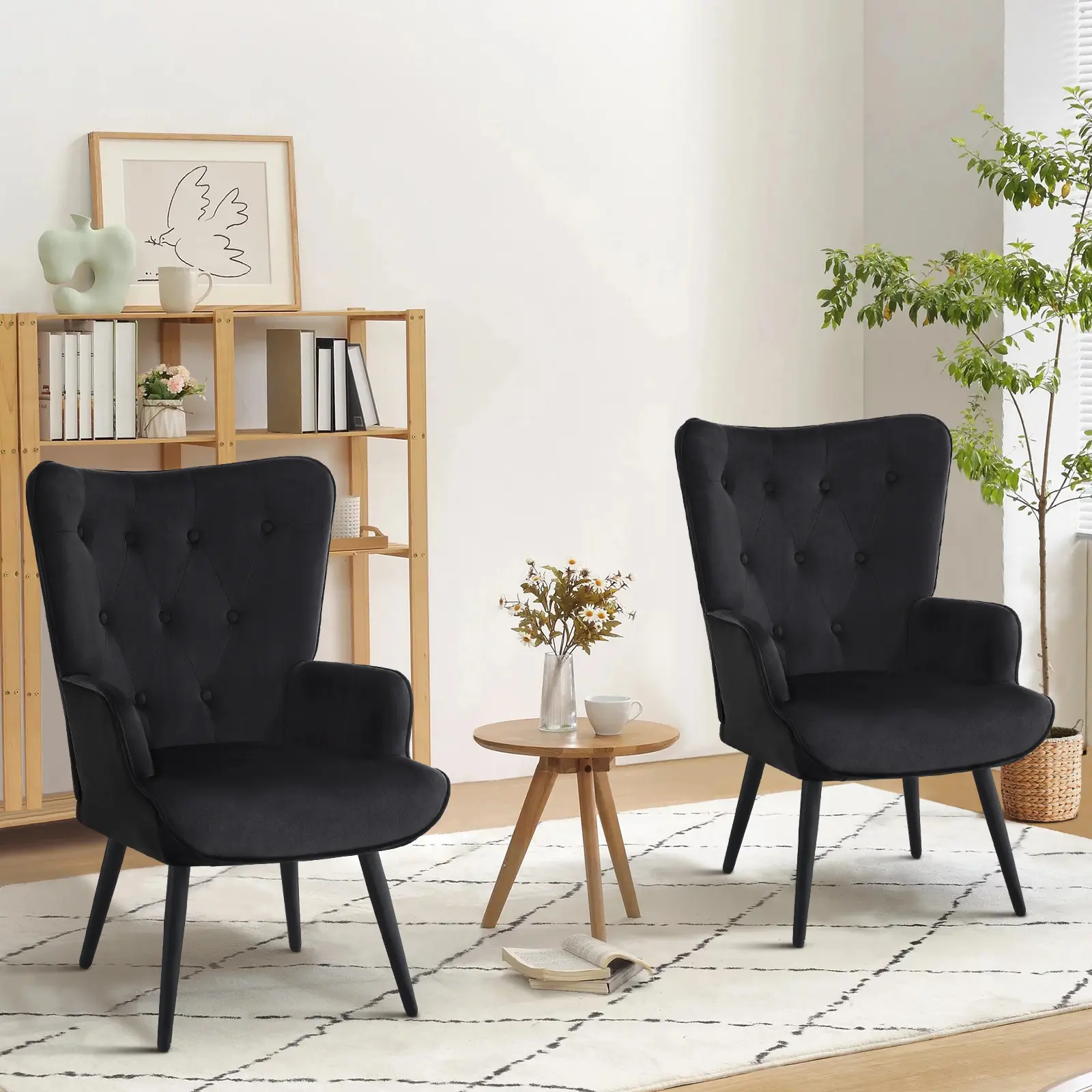 2 Sets Mid Century Modern Velvet Accent WingBack Chair with High Back and Armrest Design for Living Room; Comfy Armchair Waiting Room Cozy ReadingNook