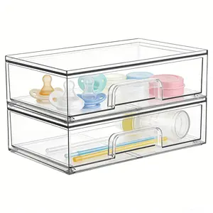 VTOPMART 2/4 Pack Wide Stackable Transparent Drawers for Makeup Accessories Jewelry and Beauty Supplies Organiser Springtok  Storage Compartment Box Multi-Purpose Organizers New Year Gift