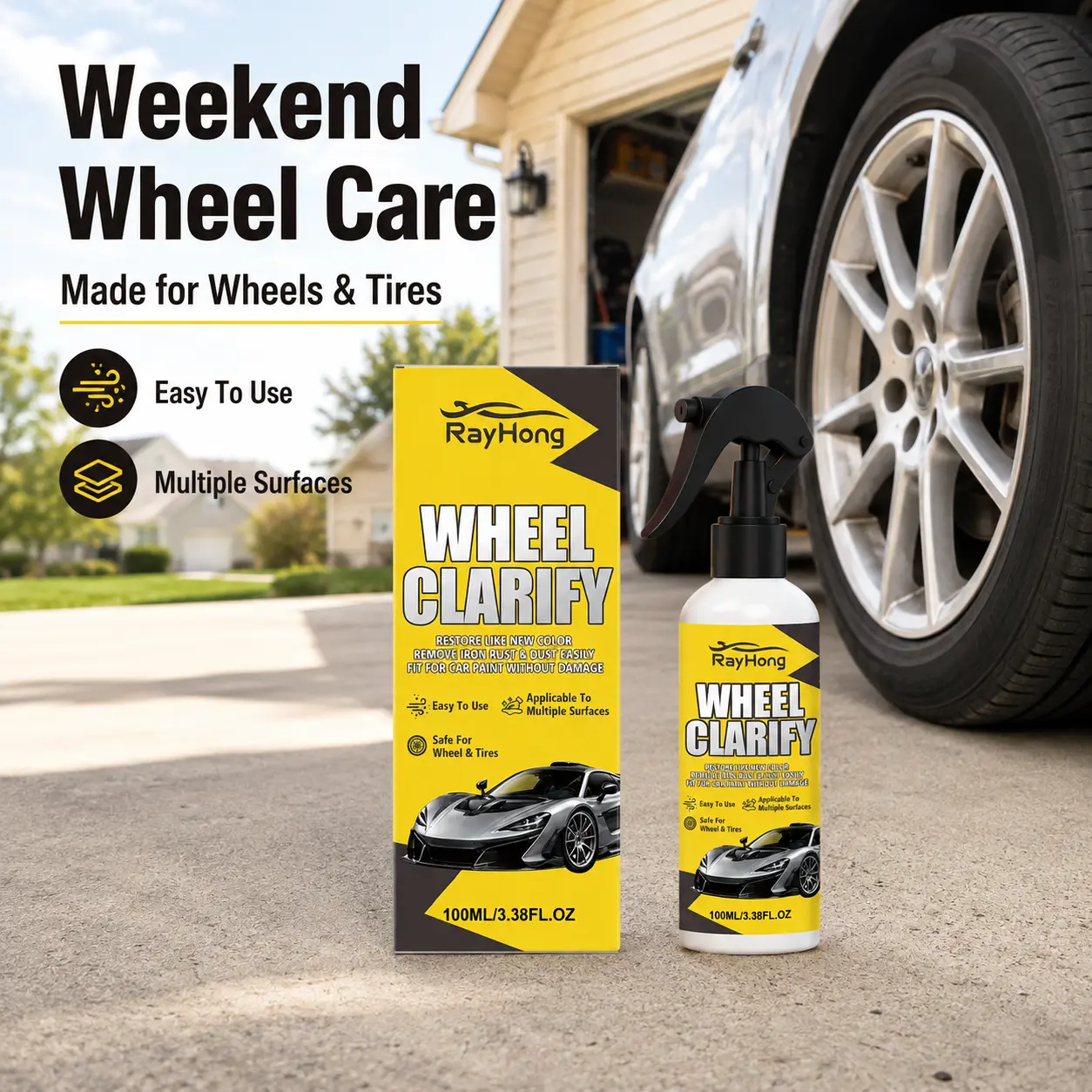 Automotive Non-Acid Rust Remover Spray - Metal Primer, Iron Removal Cleaner, Aluminum Brightener for Car Detailing, Wheel Rims, Brake Dust, Metal Restore & Shine Enhancement