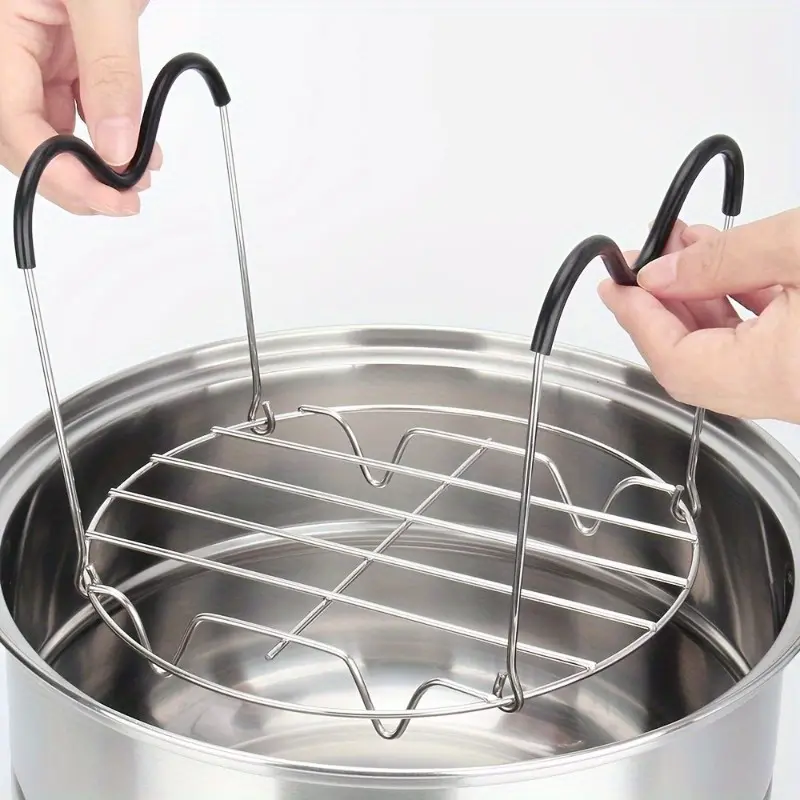1pc Multifunctional Stainless Steel Steaming Rack with Silicone Handle Compatible with Instant Pot Accessories Quart, Stainless Steam Rack Pressure Cooker Trivet - Long Handles for Easy Chicken & Pot Removal