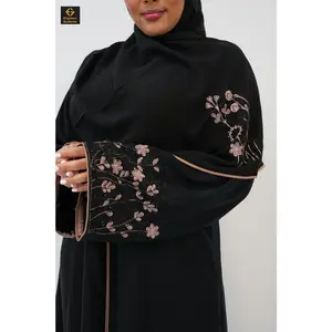 Ajman Handcrafted Luxury Abaya - Black Korean Nida Fabric with Intricate Embellishments, Comfortable Fit, and Versatile for Special Occasions