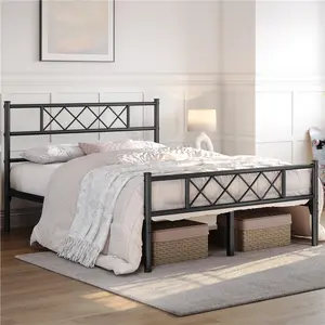 Yaheetech Metal Platform Bed Frame Bed Base with Headboard and Footboard No Box Spring Needed Under Bed Storage Steel Slats