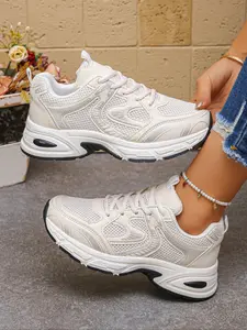 Fashion Women's Running Platform Sneakers, Color Contrast Design, Spring & Fall Height Increase, Comfortable Thick Sole Sports Shoes