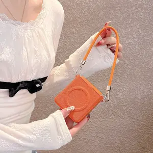 Applicable to Samsung zflip7fe mobile phone case, central axis protection flip6 with magnetic charging Flip5 hinge all-inclusive ZFlip4 simple solid color Galaxy women's model with hand strap FLIP plain leather hard case Cellphone Accessories Cover