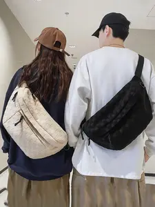 Large Capacity Casual Nylon Crossbody Bag & Waist Pack, Adjustable Shoulder Strap, Zip Closure, Foldable, Solid Color, Ideal for Students