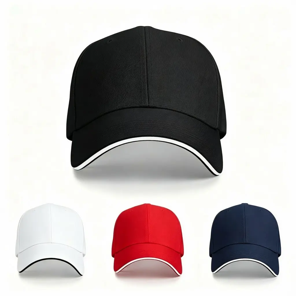 Classic Plain Baseball Cap with White Trim Solid Color Sandwich Brim Baseball Cap, Adjustable Strap Back Hat, Daily Streetwear Sun Hat Casual Outdoor Sports Hat for Men Women