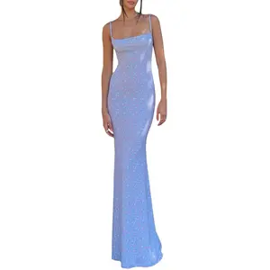 Women's Ditsy Floral Print Backless Sleeveless Cami Spaghetti Strap Dress, Summer Clothes Women, Boho Fashion Maxi Dress for Summer Holiday Vacation Party, Ladies Dress for Beach, Summer Outfits, Casual Wear, Bohemian