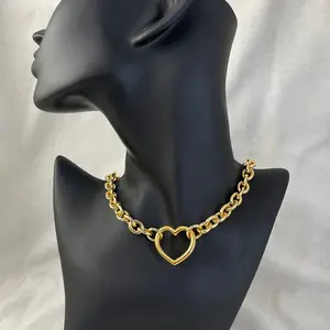 Heart Pendant Statement Necklace - Gold
