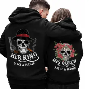 [ADD NOTE] Custom Name Skull Couple Hoodie, Gothic King Queen Matching Hoodies for Couples, Her King His Queen Hoodie, Personalized Couple Hoodie Gift for Boyfriend Girlfriend
