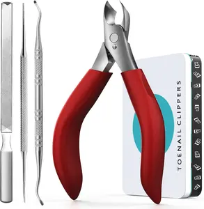 Complete Senior Care Set|Short-Jaw Clippers&FREE Nail Files| Wide Jaw Catcher for Thick Nails | Ergonomic Long Handle | Medical Steel | Ultimate Parents Gift (Black/Red) Manicure Cutics | RONAVO