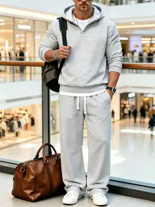 Men's classic warm fleece hooded sweatshirt set, available in blue, gray, and black long-sleeved pullover sets, suitable for casual outdoor wear. Solid color men's hooded pullover, loose-fitting casual trousers, men's suit.