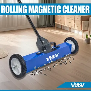45Lbs Rolling Magnetic Sweeper with Wheels, 18-inch Large Magnet Pickup Lawn Sweeper, Push-Type Magnetic Pick Up Sweeper, Magnet with Telescoping Handle, Easy Cleanup of Workshop Yard Garage