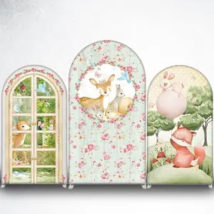 15-day Delivery Enchanted Forest Deer Arch Backdrop Cover with Floral Door Design for Baby Shower and Birthday Photo Booth