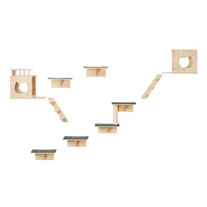 【Summervibes】VEVOR Wall Mounted Cat Shelves, Cat Wall Shelves and Perches with Jumping Boards, Cat Beds, Hammocks & Cat Tree, Cat Furniture and Shelves up to 40 lbs for Sleeping, Playing, Climbing, Set of 9