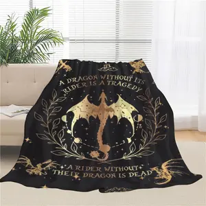 JOOCAR Glam Style Flannel Throw Blanket with Dragon and Rider Motif - Tie-dye Digital Print All-Season Cozy Polyester Bedding Multipurpose Soft Blanket for Home Decor Travel and Pets Dragon Pattern Blanket