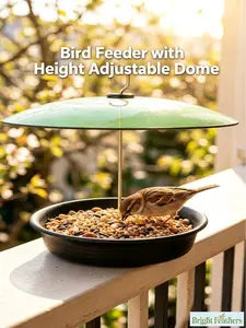 Bird Feeder with Height Adjustable Dome(13.5 inches Diameter) for Outdoor Hanging Platform Seed Tray and Weather Guard for Wildbird Feeding