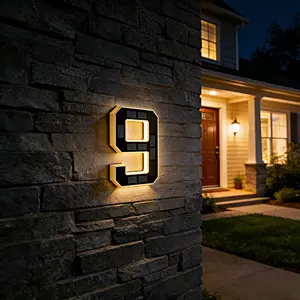 Isunmea Solar Lighted House Numbers 6.7 Inch Waterproof LED Address Signs for Outside Modern House Numbers, Decorate Your Door Number, Modern Farmhouse Illuminated Sign Exterior Homedecor Rustic Design