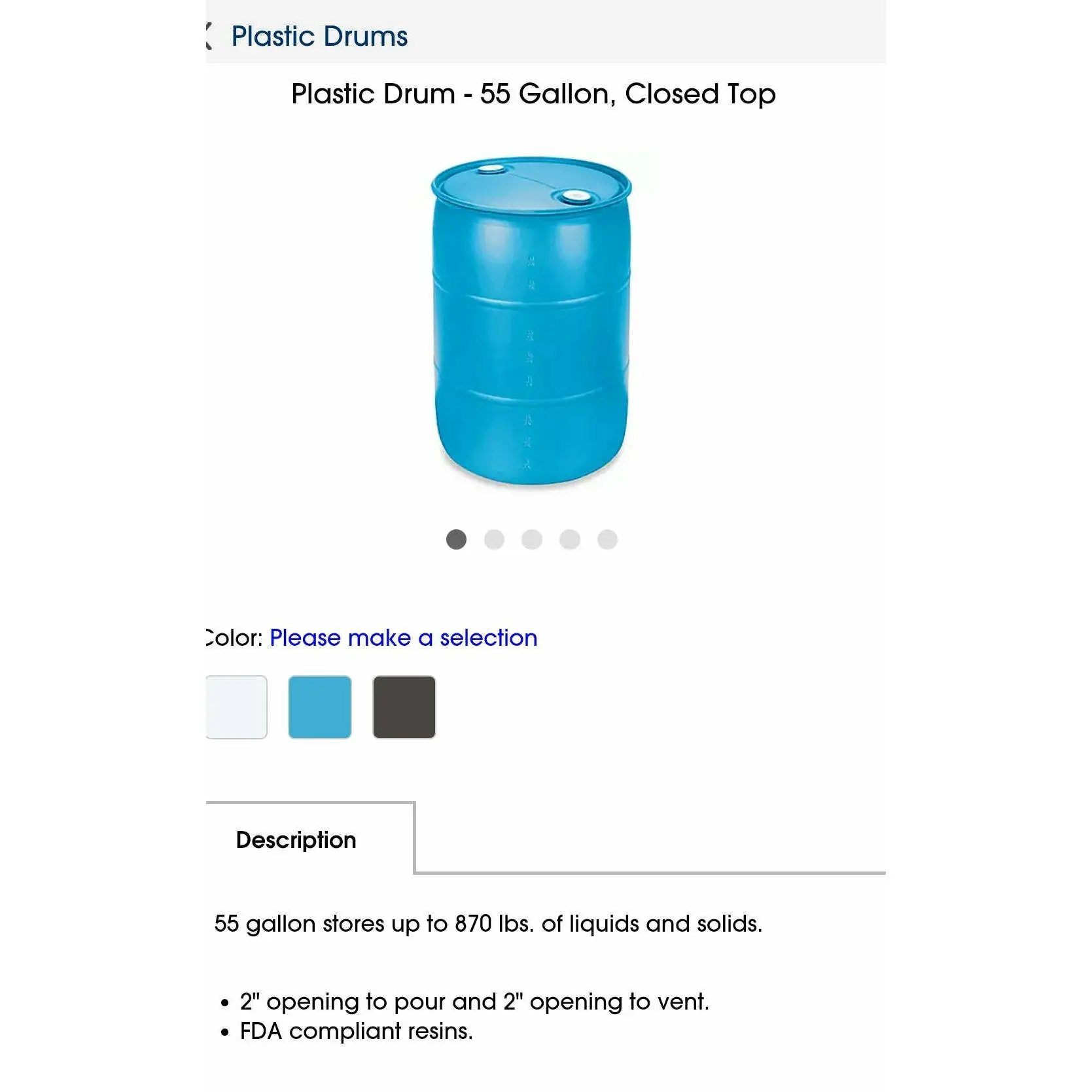 Plastic Drum - 55 Gallon, Closed Top
