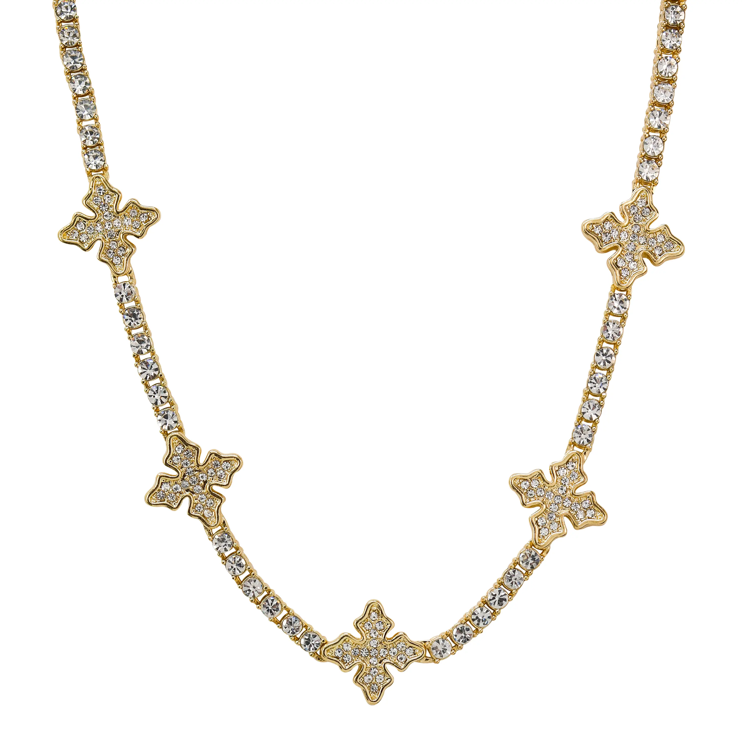 Mini Cross Tennis Choker – 16" Lariat Necklace with Simulated Cross Accents