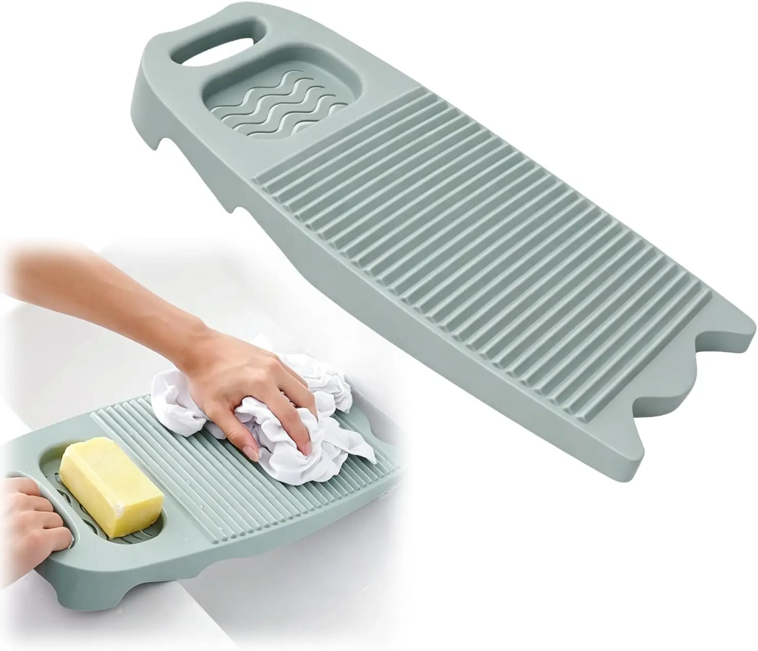 Non-Slip Hand Wash Laundry Board, Manual Clothes Washing Scrub Board, Durable Household Washboard for Clothing, Towels & Delicate Fabrics, Light Blue