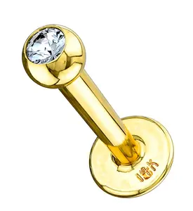14kt Gold CZ Top Flat Back Labret Post