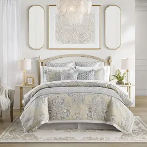 360 Stand Neoclassical Basket Weave Loretta 4-Piece California King Microfiber Bedding Set - Soft Comforter Set with Hidden Zippers, Traditional Look, Beige, 110x96x1.5 in, Soft Bedding Set