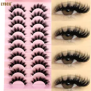 10Pairs Of Fluffy Artificial Mink Eyelashes Slim False Eyelashes Thick False Eyelashes Curling False Eyelashes 3D Natural False Eyelashes Suitable For Holiday Parties Halloween Christmas False Eyelashes Cat Eye Lashes Reusable wispy faux cluster lash