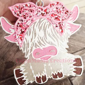 Highland Cow with Bandana Bow - Car Freshie! Decoration, Featuring Bandana and Sparkly Detailing