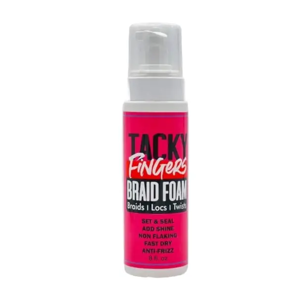Tacky Fingers Braid Foam - Set Seal Add Shine Fast Dry Anti Frizz 8 oz Hair Styling Product