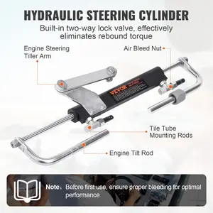 【FathersDayGift】 VEVOR Hydraulic Outboard Steering Kit, 90HP, Marine Boat Hydraulic Steering System, with Helm Pump Two-Way Lock Cylinder and 24 Feet Hydraulic Steering Hose, for Single Station Single-Engine Boats