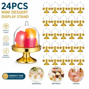 24 Pack Mini Cake Stand with Dome – Gold Base & Clear Cover, Tiny Donut & Cupcake Display Stands – Perfect for Weddings, Birthdays, Party Dessert Tables outdoorfun