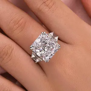 Effinny Luxurious 12.0ct Radiant Cut Three Stone Engagement Ring In Sterling Silver,5A Grade Cubic Zirconia Promise Ring for Women