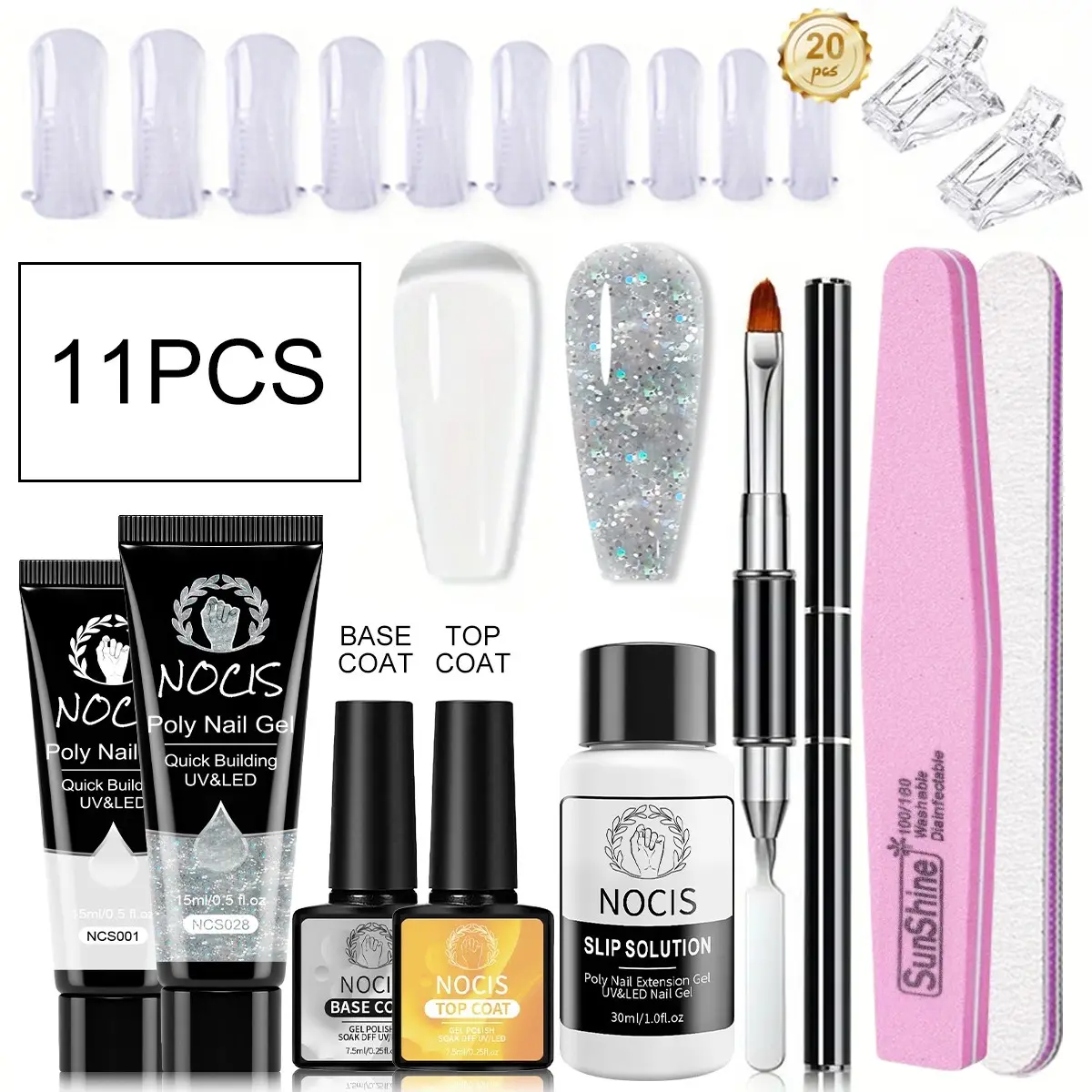 Nocis Nail Extension Gel Nail Art 2 Pcs Set with Full Tools, Easy Shape, Durable No Peel, Non-Toxic, Home Manicure Kit, Salon Quality, Polygel Nail Kit, Polygel Solution Set, Builder Gel Nail Kit