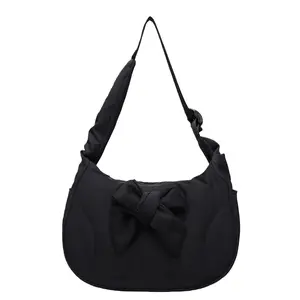 FAURALA Small Puffer Crescent Shoulder Bag for Women, Nylon Quilted Shoulder Purses, Puffy Handbags with Adjustable Strap