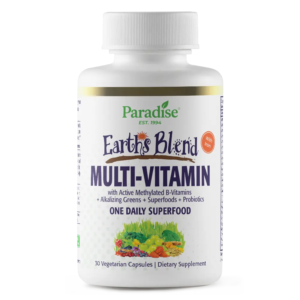 Paradise Herbs Earth's Blend Multivitamin, with Iron, Contains Methylated Vitamins + ORAC Energy Greens, 30 Vegetarian Capsules Dietary Supplement