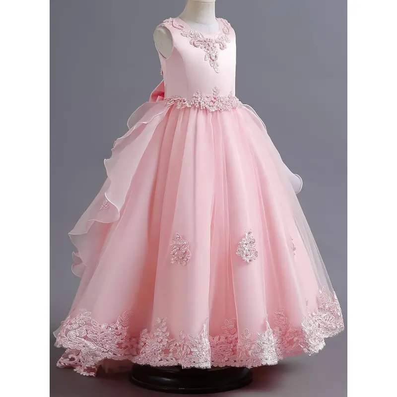 Girls' Floral Tulle Princess Formal Dress, Puffy Maxi-Length Gown for Pageants, Weddings, and Flower Girl Parties, Princess Theme Formal Dresses