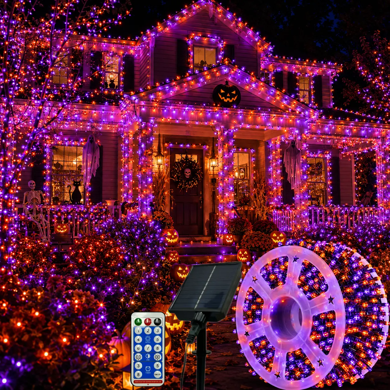 800 LED Solar Orange Purple String Lights, 334.6FT Halloween Outdoor Fairy Lights with Remote, Waterproof Solar Lights for Porch, Fence, Yard, Garden & Party Decor summerwins, Solar Powered, Colorful Lights