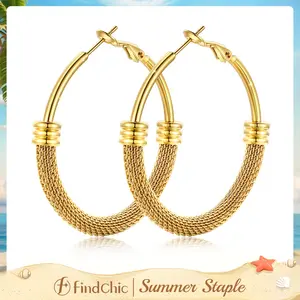 FindChic 14K Gold Plated Chunky Lightweight Hoops Earrings Hypoallergenic Chic Daily Multiple Size Large Small Huggies Gold/Silver/Black Color 20/30/40/50/60/70/80MM Stainless Steel Statement Hoops Earrings Jewelry Gift for Women Girls #Summervibes