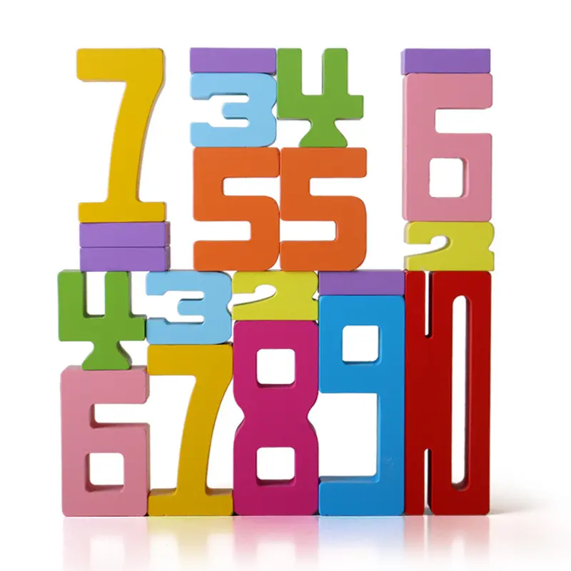 Wooden Number Building Blocks - Montessori Creative Stacking Math Learning Materials, Early Educational Number Counting Toy for Kids, Birthday Gift, Math Learning Blocks