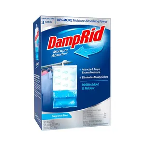 DampRid 15.4 oz Hanging Moisture Absorber, Pack of 3, Fragrance Free, Hanging Bag Moisture Absorber, Electricity Free Dehumidifier for Closets Dorms Storage, Inhibits Mold Mildew Odors, 10% More Power Lasts Up to 60 Days, Fragrance Free Option Available.