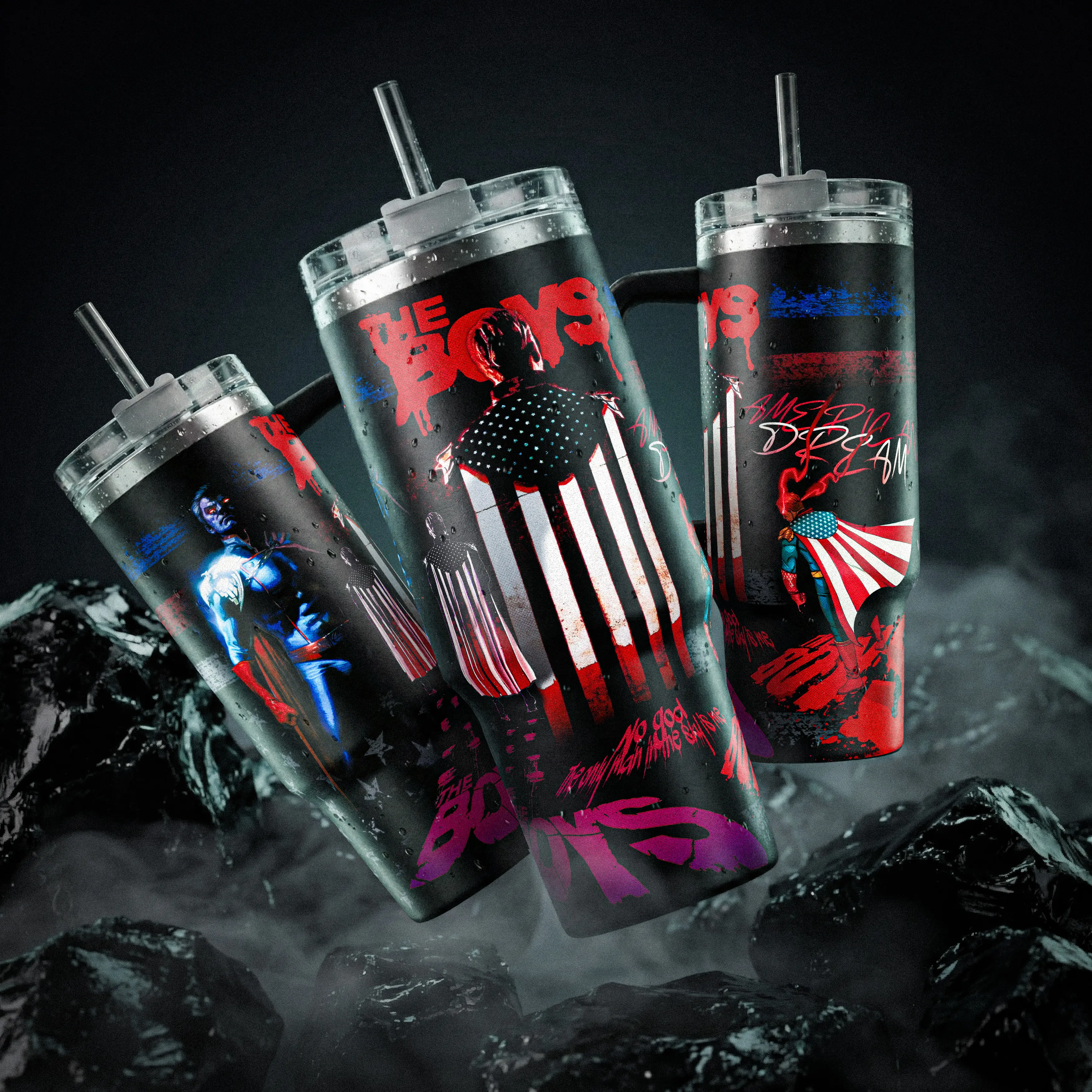 Homelander - The Boys Series 40 20 oz Vacuum Insulated Tumbler with Handle & Straw American Flag Graphic Keeps Drinks Hot/Cold Stainless Steel Travel Mug for TV Show Fans Superhero Lovers