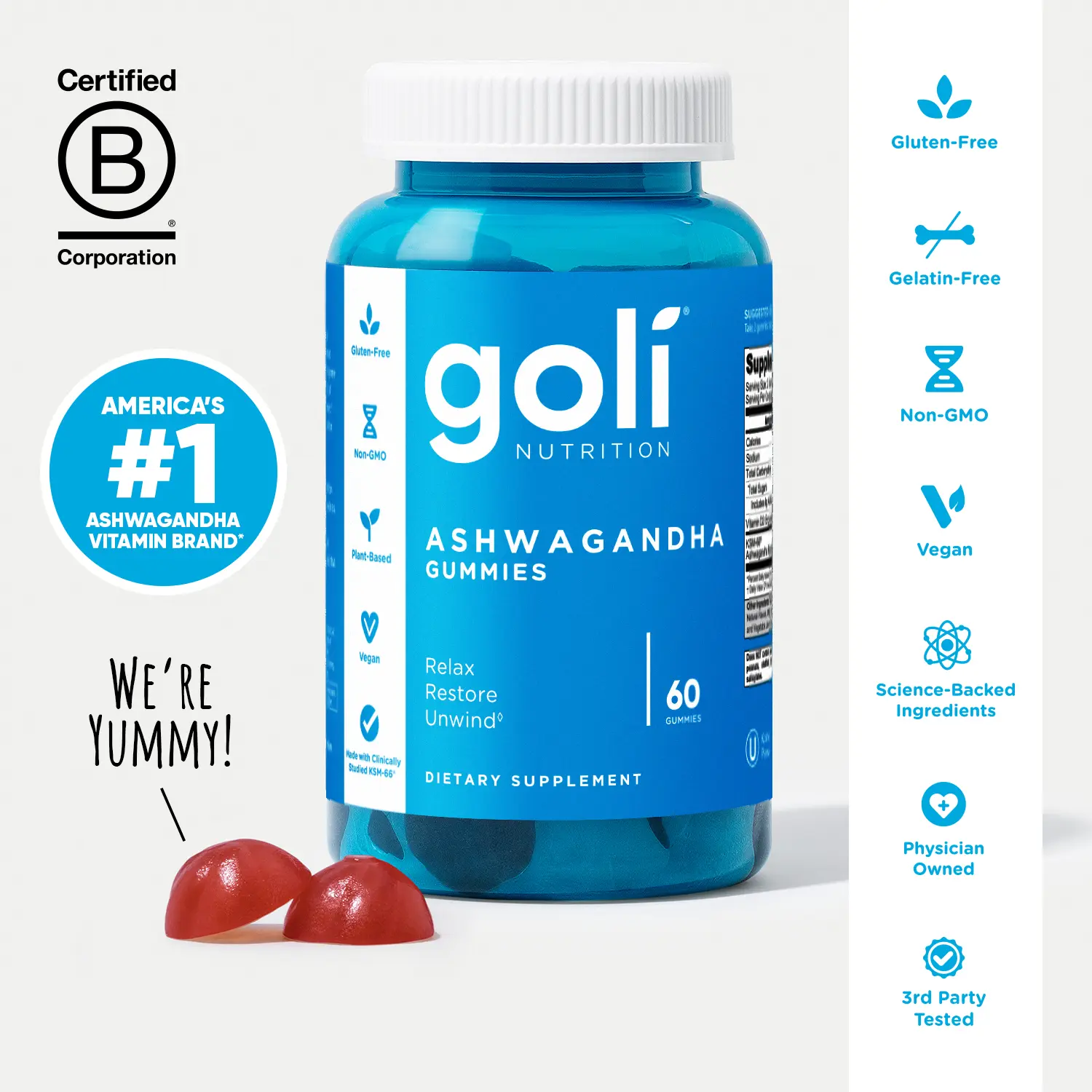 Goli Ashwagandha & Vitamin D Gummy - Mixed Berry, KSM-66, Vegan, Plant Based, Non-GMO, Gluten-Free & Gelatin Free. America's #1 Ashwagandha Brand Goli Ashwagandha & Vitamin D Gummy - Mixed Berry, KSM-66, Vegan, Plant Based, Non-GMO, Gluten-Free & Gelatin Free. America's #1 Ashwagandha Brand