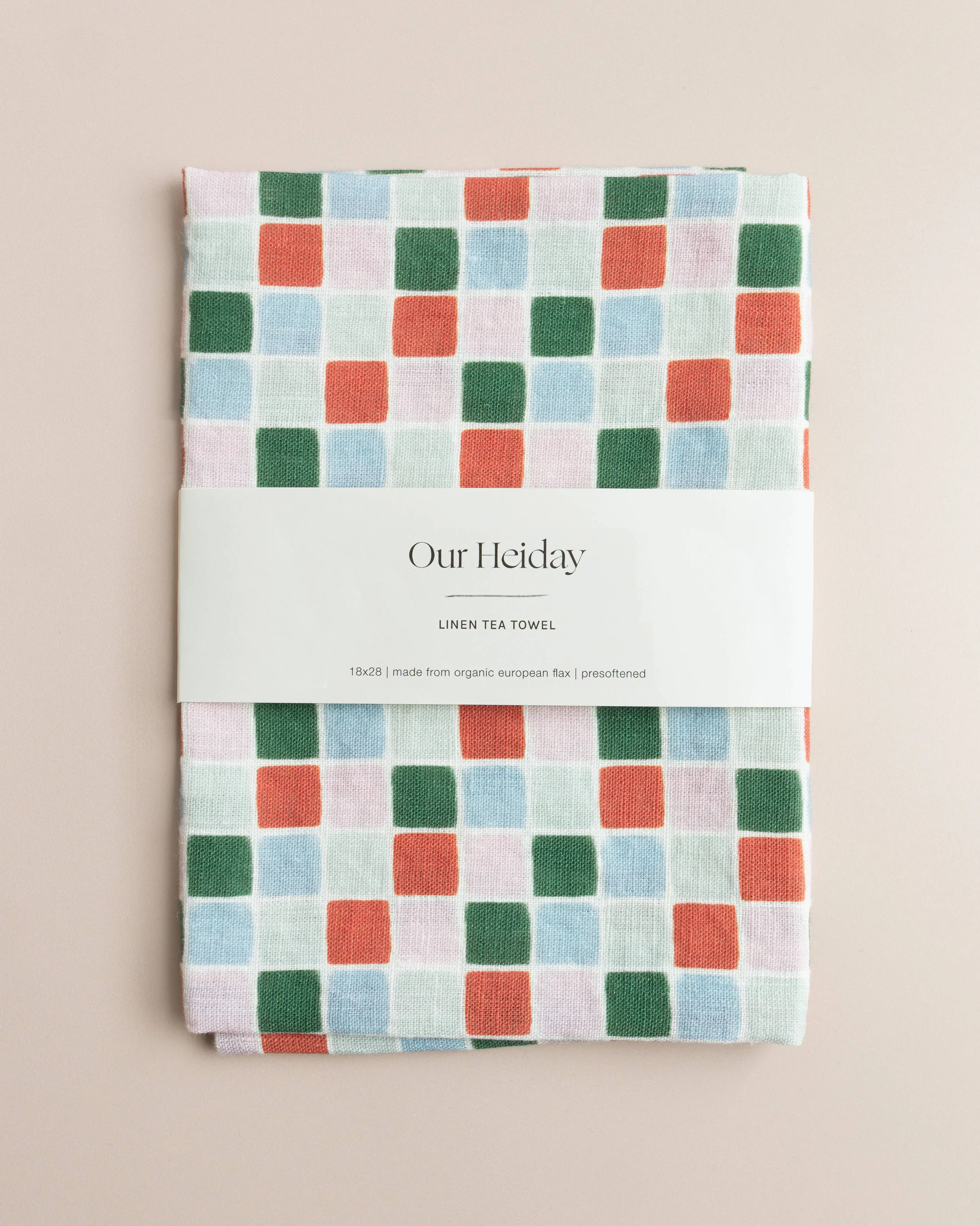 Festive Tile Organic Linen Tea Towel