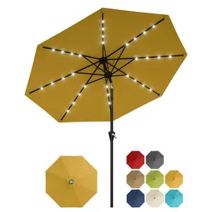 9FT Outdoor Table Umbrella with 32 LED Lights and Crank Lift, Push Button Tilt and 8 Sturdy Ribs - Market Umbrella UV Protection