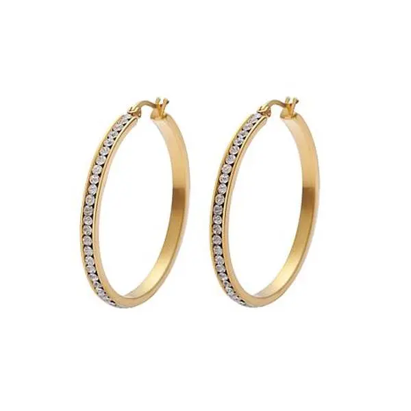 Stately Steel Cubic Zirconia Single-Row Big Hoop Earrings