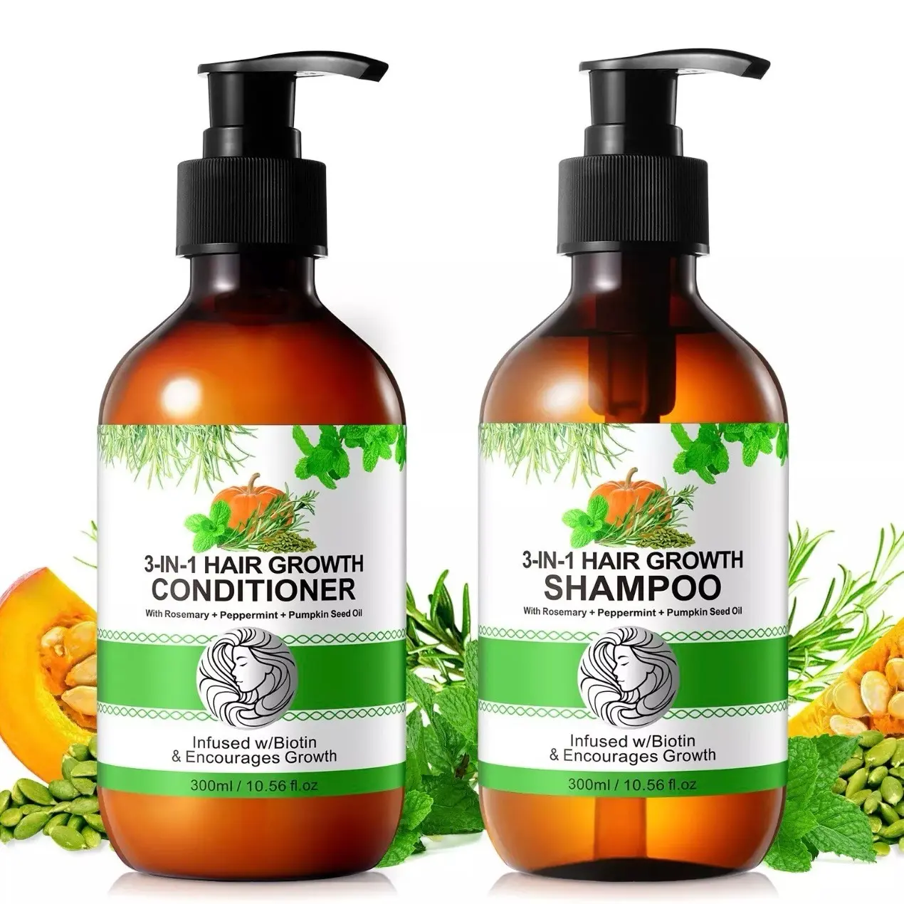 3-in-1 Hair Growth Shampoo & Conditioner for Haircare, Infused with Biotin, Pumpkin Seed Oil, Rosemary, and Peppermint